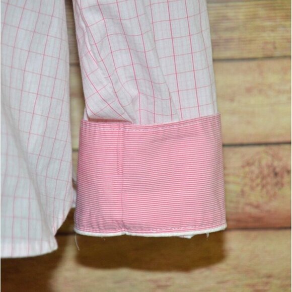 George Ladies XL 16-18 Pink Plaid Button Up Long Sleeve Blouse Top Contrast Cuff - Picture 3 of 10